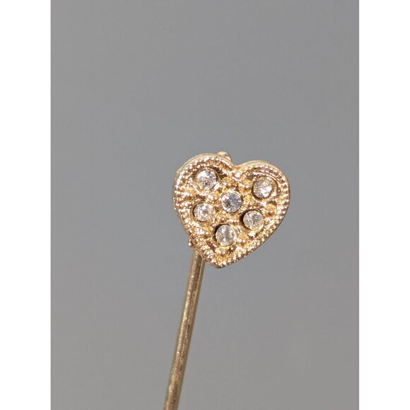 Vintage Gold Tone Rhinestone Heart Stick Pin Brooch Classic - Picture 2 of 9